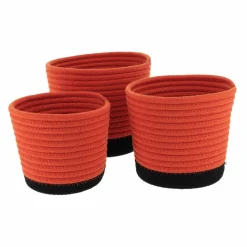 Panier Et Organisateur|Accessoire Salle De Bain|TENDANCE Lot de 3 paniers (H16 cm) Black Line Terre de sienne/Noir Rouge brun