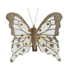 Décoration De Sapin|KAEMINGK Lot de 4 Papillons sur pince (H8 cm) Éclats et perles Dés Or