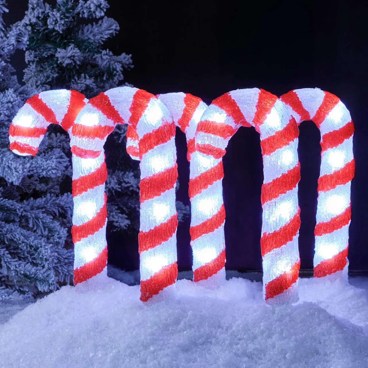 Déco Et Objet Lumineux|EMINZA Lot de 5 piquets de jardin lumineux 50 LED (H35 cm) Sucre d'orge Blanc froid