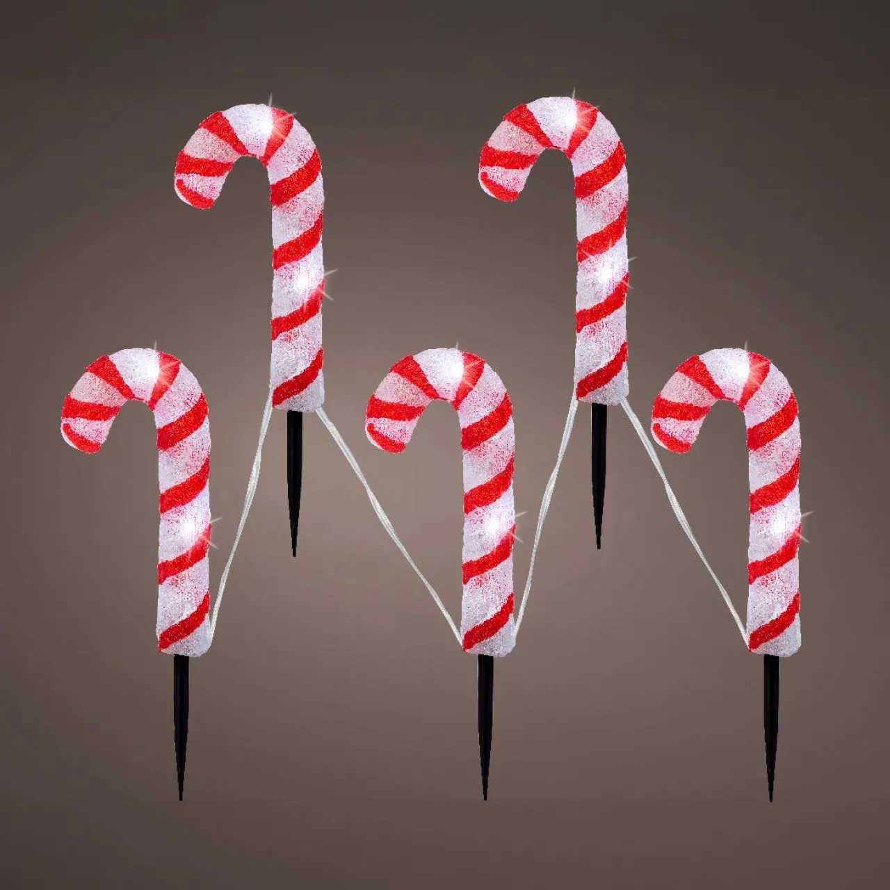 Déco Et Objet Lumineux|EMINZA Lot de 5 piquets de jardin lumineux 50 LED (H35 cm) Sucre d'orge Blanc froid