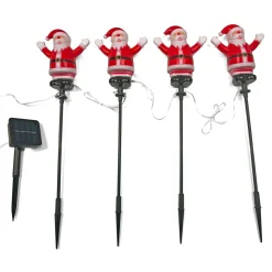 Déco Et Objet De Noël|Déco Et Objet Lumineux|CHRISTMAS DREAM Lot de 4 piquets de jardin solaire (H40 cm) Père Noël lumineux Blanc chaud Rouge