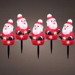 Déco Et Objet Lumineux|EMINZA Lot de 5 piquets de jardin lumineux 100 LED (H20 cm) Père Noël Blanc froid