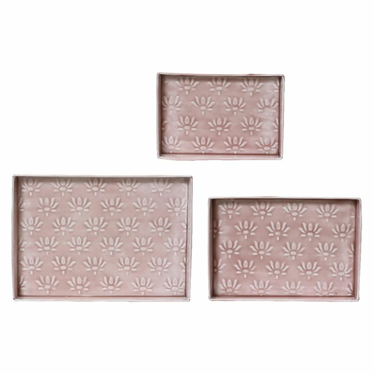 Déco Extérieur Et Cache-Pot|Déco Extérieur Et Cache-Pot|#N/A Lot de 3 plateaux décoratifs (34 x 24 cm) Fleurs d'Ésmée pâle Rose
