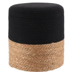 Pouf, Tabouret|TENDANCE Lot de 2 poufs en bois et coton (H36 cm) Ibiza Noir