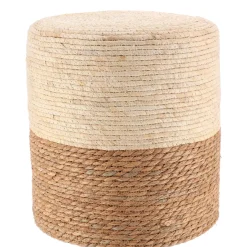 Pouf, Tabouret|TENDANCE Lot de 2 poufs en bois et maïs (H36 cm) Ibiza Beige