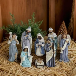 Personnages De Crèche|KAEMINGK Lot de 8 santons (Hauteur 9 cm) de Clémence Bleu