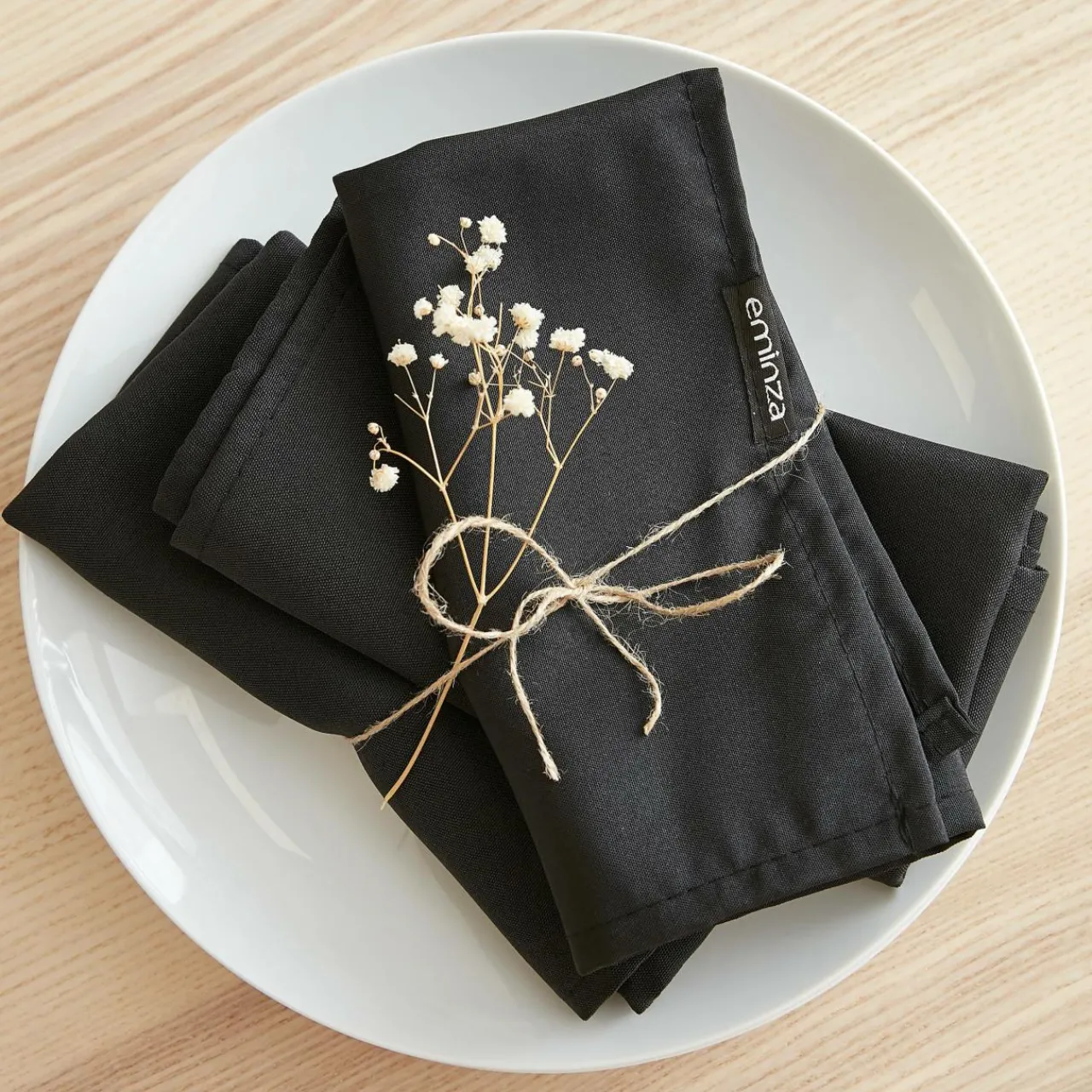 Serviette De Table|EMINZA Lot de 3 serviettes de table polyester (40 x 40 cm) Elise es Noir