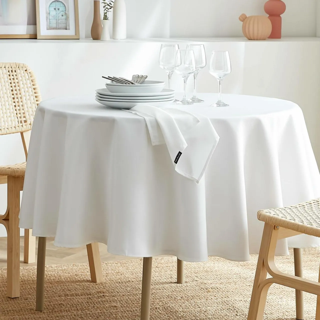 Serviette De Table|EMINZA Lot de 3 serviettes de table polyester (40 x 40 cm) Elise hes Blanc