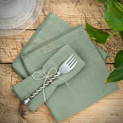 Serviette De Table|EMINZA Lot de 3 serviettes gaze de coton (40 x 40 cm) Gaïa Vert Eucalyptus