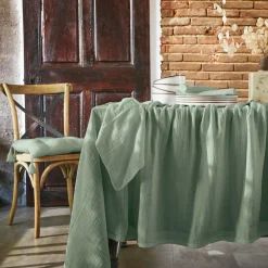 Serviette De Table|EMINZA Lot de 3 serviettes gaze de coton (40 x 40 cm) Gaïa Vert Eucalyptus
