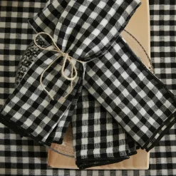 Serviette De Table|EMINZA Lot de 3 serviettes gaze de coton (40 x 40 cm) Gaïa vichy e Noir