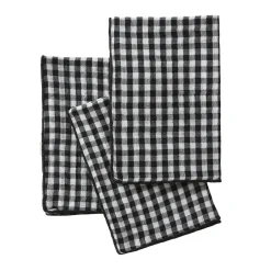 Serviette De Table|EMINZA Lot de 3 serviettes gaze de coton (40 x 40 cm) Gaïa vichy e Noir