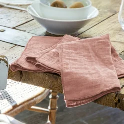 Serviette De Table|EMINZA Lot de 3 serviettes gaze de coton (40 x 40 cm) Gaïa Rose Pêche