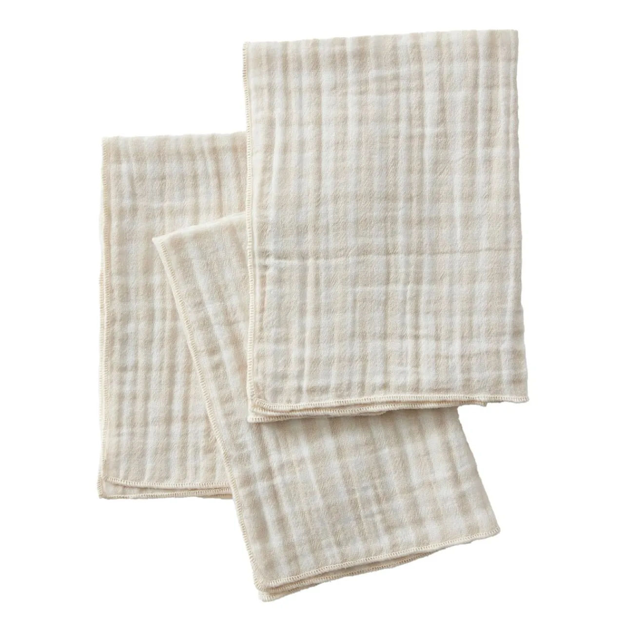 Serviette De Table|EMINZA Lot de 3 serviettes gaze de coton (40 x 40 cm) Gaïa vichy Beige