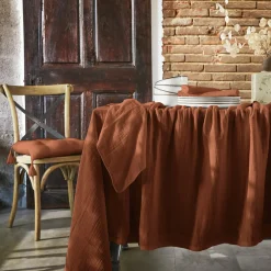 Serviette De Table|EMINZA Lot de 3 serviettes gaze de coton (40 x 40 cm) Gaïa Terracotta