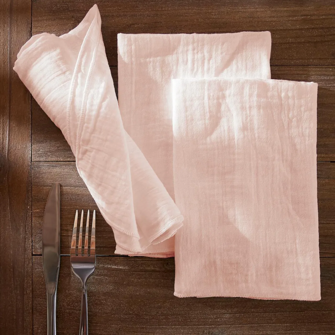 Serviette De Table|EMINZA Lot de 3 serviettes gaze de coton (40 x 40 cm) Gaïa Rose poudré