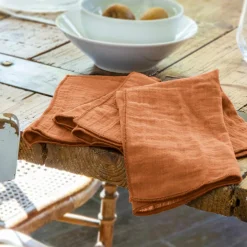 Serviette De Table|EMINZA Lot de 3 serviettes gaze de coton (40 x 40 cm) Gaïa Abricot