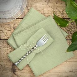 Serviette De Table|EMINZA Lot de 3 serviettes gaze de coton (40 x 40 cm) Gaïa Vert tilleul