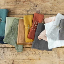 Serviette De Table|EMINZA Lot de 3 serviettes gaze de coton (40 x 40 cm) Gaïa Ficelle