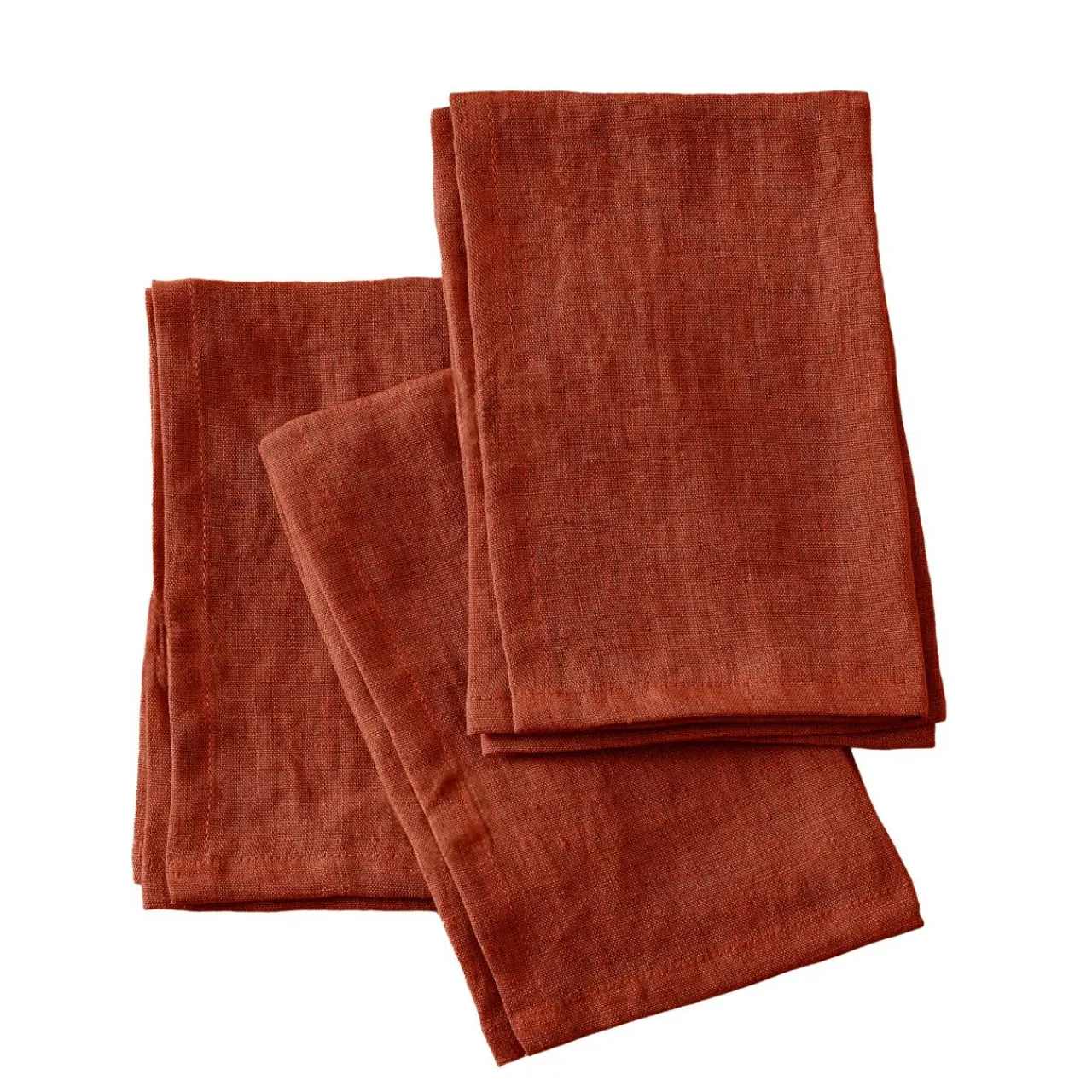 Serviette De Table|EMINZA Lot de 3 serviettes lin lavé (40 x 40 cm) Louise Terracotta