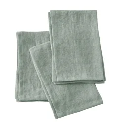 Serviette De Table|EMINZA Lot de 3 serviettes lin lavé (40 x 40 cm) Louise Vert Eucalyptus
