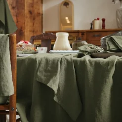 Serviette De Table|EMINZA Lot de 3 serviettes lin lavé (40 x 40 cm) Louise Vert romarin