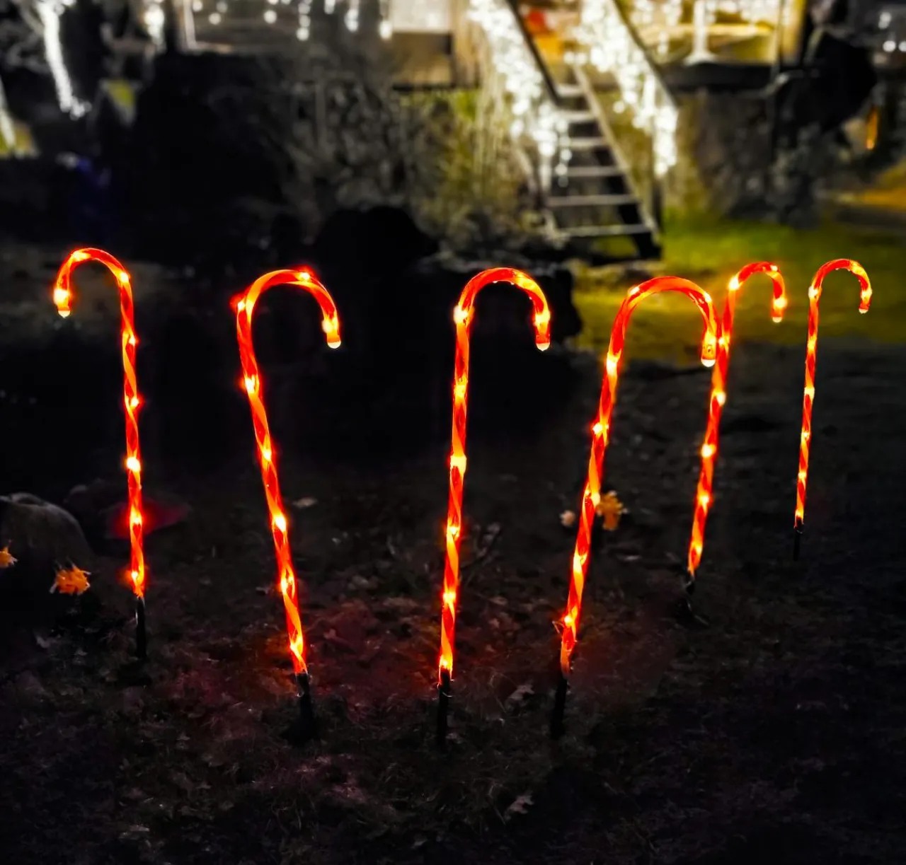 Personnage, Objet Grand Format|Déco Et Objet Lumineux|KOOPMAN Lot de 6 sucres d'orge lumineux à piles 42 LED (H47 cm) Candy Blanc chaud