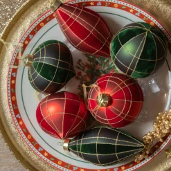 Boule De Noël|KAEMINGK Lot de 12 suspensions de Noël en verre (D80 mm) Velours Rouge et Vert