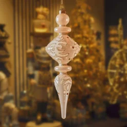 Décoration De Sapin|KAEMINGK Lot de 2 suspensions de Noël en verre (H24 cm) Reflet de Minuit Rose Rose poudré