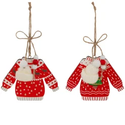 Décoration De Sapin|JJA Lot de 2 suspensions en bois (H12 cm) Pull de Noël et blanc Rouge