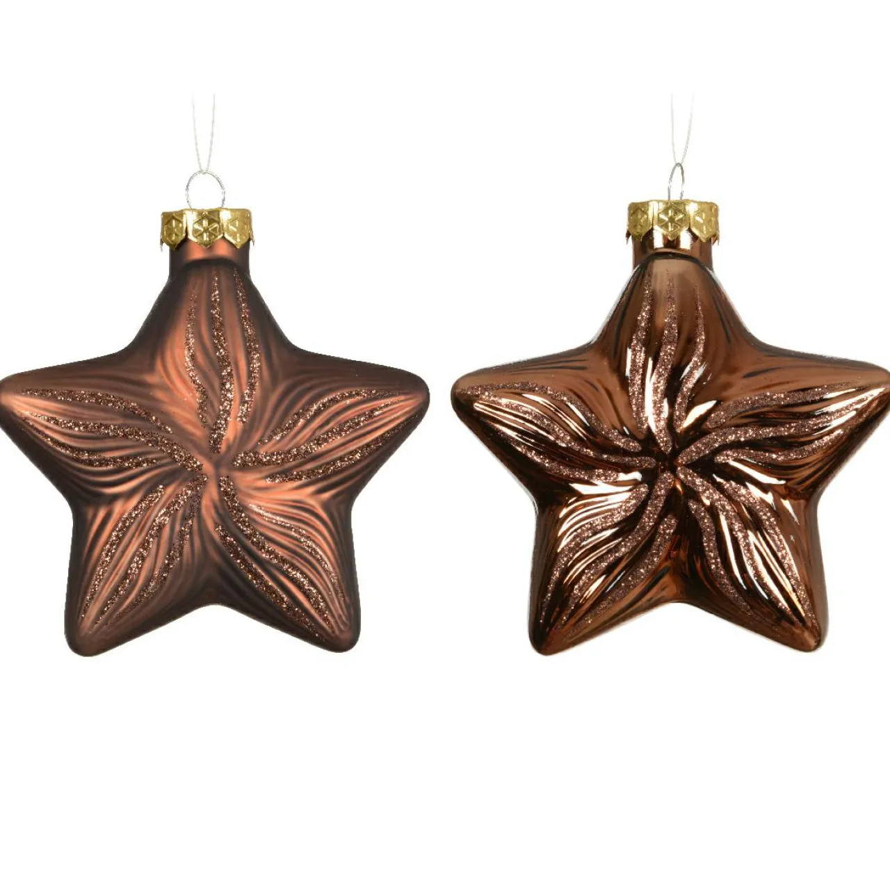 Décoration De Sapin|KAEMINGK Lot de 2 suspensions en verre (H10 cm) Étoiles Céleste Brun café