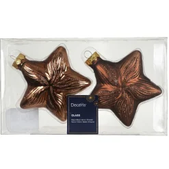 Décoration De Sapin|KAEMINGK Lot de 2 suspensions en verre (H10 cm) Étoiles Céleste Brun café