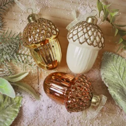 Décoration De Sapin|KAEMINGK Lot de 12 suspensions en verre (H9 cm) Gland festier Brun Café Or