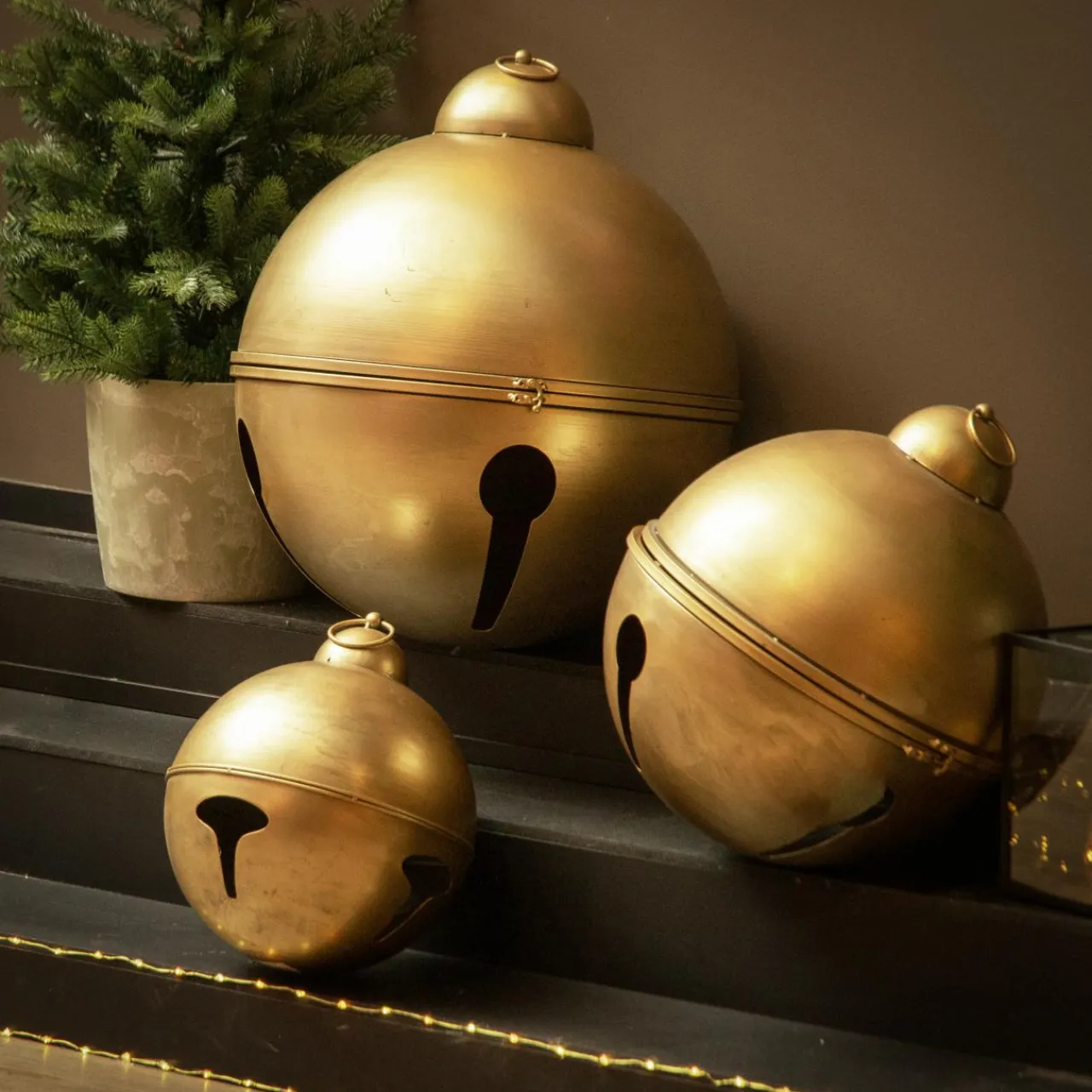 Personnage, Objet Grand Format|KAEMINGK Lot de 3 Suspensions Géantes de Noël en métal (D52-42-31 cm) Grisons vieilli Or