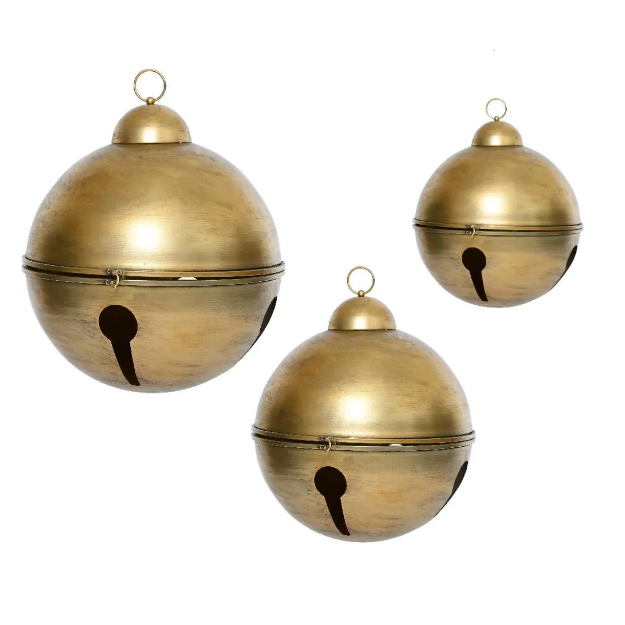 Personnage, Objet Grand Format|KAEMINGK Lot de 3 Suspensions Géantes de Noël en métal (D52-42-31 cm) Grisons vieilli Or