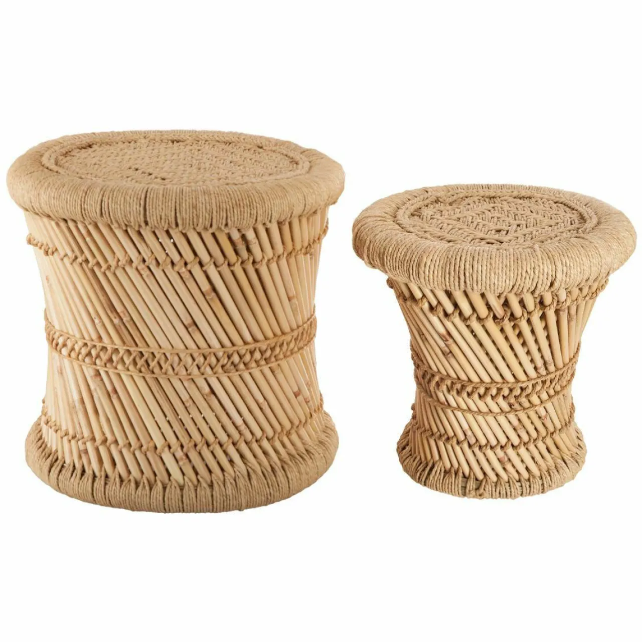 Table D'Appoint|ATMOSPHERA Lot de 2 tables d'appoint (H38-H30 cm) Corde naturelle Beige