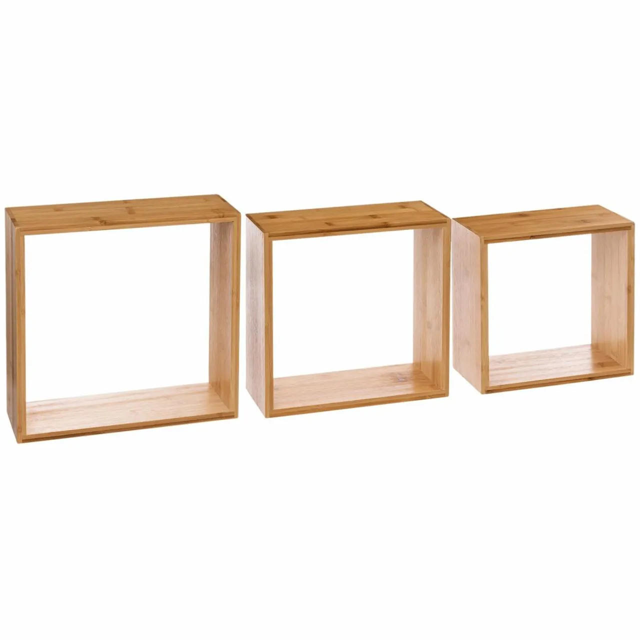 Étagère Murale|ATMOSPHERA Lot de 3 étagères bambou (H15-20-25 cm) Cube Fixy Naturel Bois