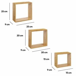 Étagère Murale|ATMOSPHERA Lot de 3 étagères bambou (H15-20-25 cm) Cube Fixy Naturel Bois