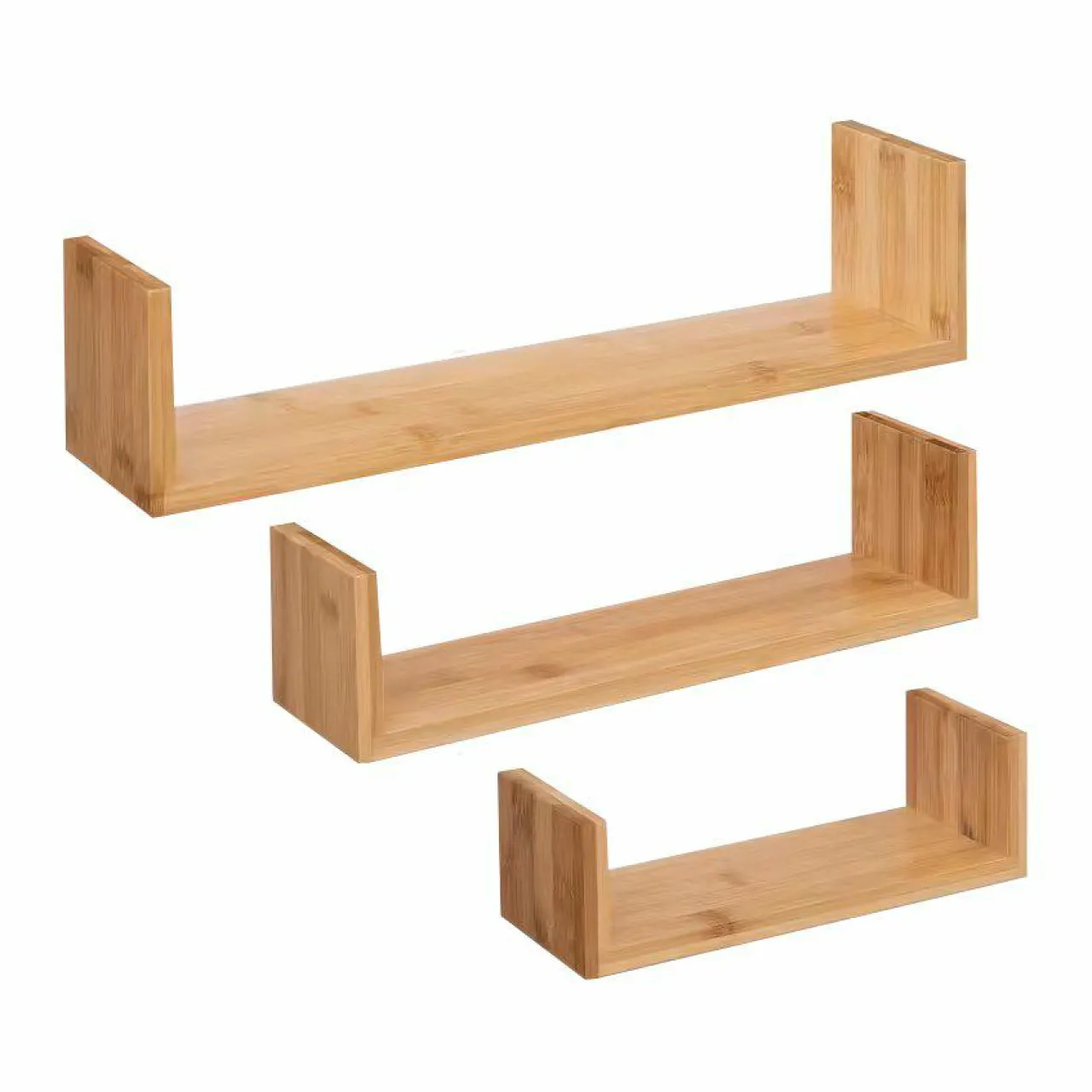 Étagère Murale|ATMOSPHERA Lot de 3 étagères bambou (L22-32-42 cm) Fixy Naturel