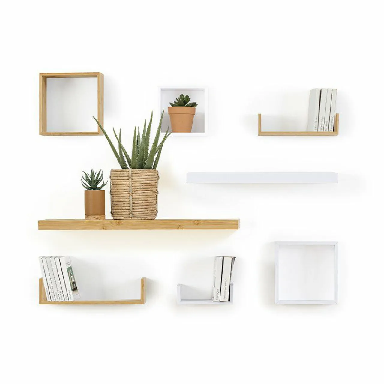 Étagère Murale|ATMOSPHERA Lot de 3 étagères bambou (L22-32-42 cm) Fixy Naturel