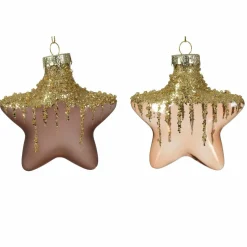 Décoration De Sapin|KAEMINGK Lot de 2 étoiles de Noël à suspendre en verre (H10 cm) Arctique Brun café