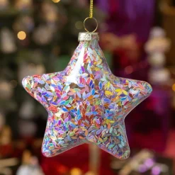 Décoration De Sapin|KAEMINGK Lot de 12 étoiles de Noël en verre (D90 mm) Paillettes festives s Multicolore