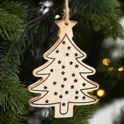 Décoration De Sapin|KAEMINGK Lot de 3 étoiles et sapins à suspendre (H12 cm) Bois Naturel