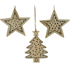 Décoration De Sapin|KAEMINGK Lot de 3 étoiles et sapins à suspendre (H12 cm) Bois Naturel