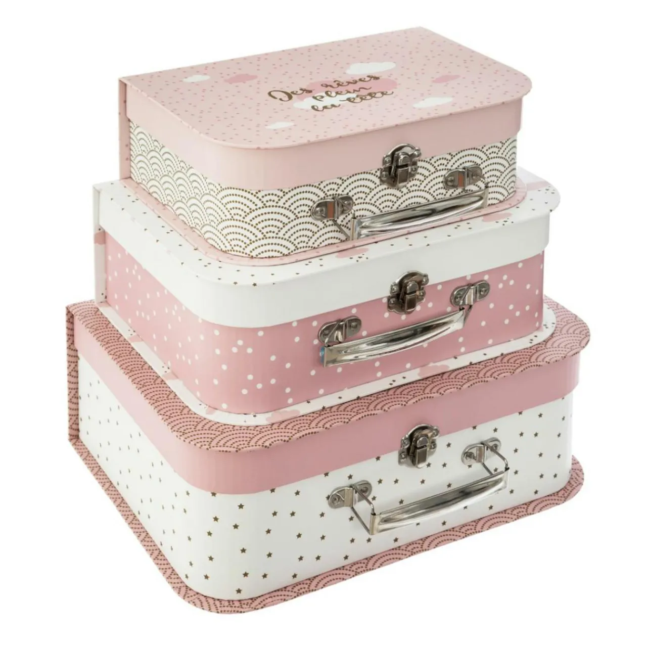 Rangement Enfant|Atmosphera createur d'interieur for kids Lot de 3 valises gigognes enfant Douceur Rose