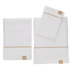 Linge De Bain|Serviette De Bain|TENDANCE Lot de serviettes de bain 50x90 cm + 70x130 cm + 1 gant de toilette Japandi et or Blanc