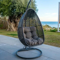 Balancelle|MOBELLIA Loveuse suspendue en résine tressée Coral Gris Anthracite