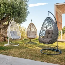 Balancelle|MOBELLIA Loveuse suspendue en résine tressée Coral Gris Anthracite