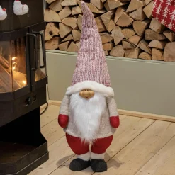 Père Noël, Animaux Et Personnage|KAEMINGK Lutin de Noël fait main (H85 cm) Rieur et barbe blanche Rouge