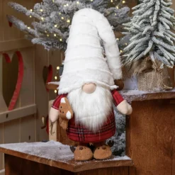 Père Noël, Animaux Et Personnage|KAEMINGK Lutin de Noël (H65 cm) Gluk Dormeur en pyjama bonnet Blanc